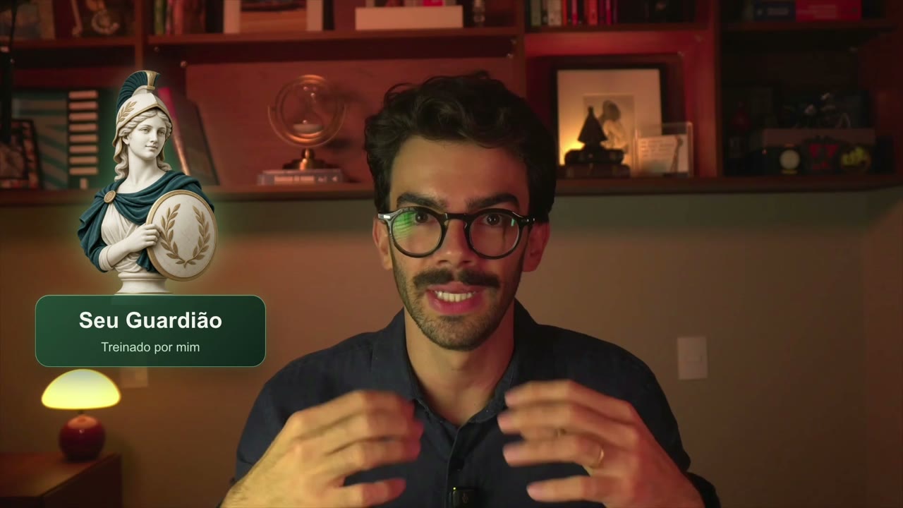 Depois: o mesmo trecho com a estátua animada do Guardião e o selo 'Seu Guardião' criados com IA
