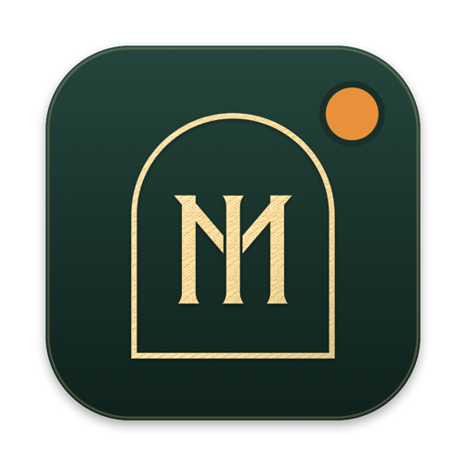 Ícone do Open Loops: emblema MED Magno dourado sobre verde, com um ponto laranja